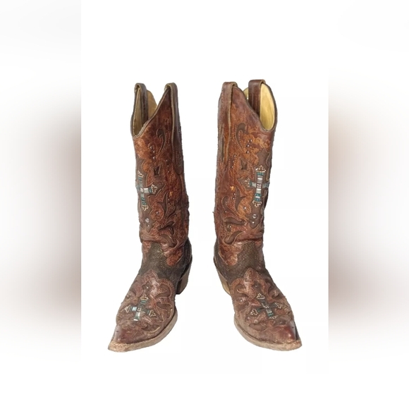 CORRAL Python Crystal Cross Pointed Toe Cowgirl Boots C1104 Women's Size 7.5    - Picture 6 of 15